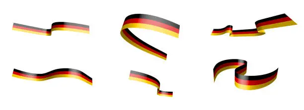 Vector illustration of Set of holiday ribbons. German flag waving in the wind. Separation into lower and upper layers. Design element. Vector on white background