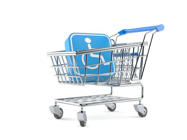 Handicap symbol inside shopping cart isolated on white background. 3d illustration