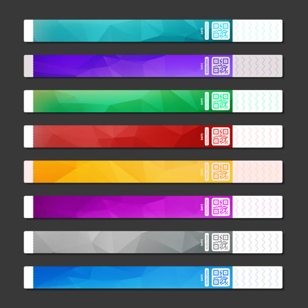 illustrations, cliparts, dessins animés et icônes de bracelet d’entrée à la zone de concert, fête de spectacle, club de danse, festivals de musique, espaces privés, hôpitaux et centres de santé. modèle de conception de l’accès à l’événement pour la fête. illustration de vecteur. - bracelet