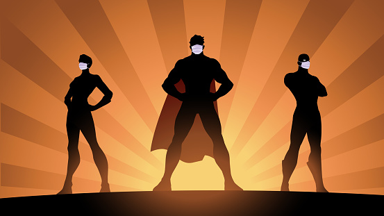 Vector Social Distancing Superheroes Silhouette Stock Illustration