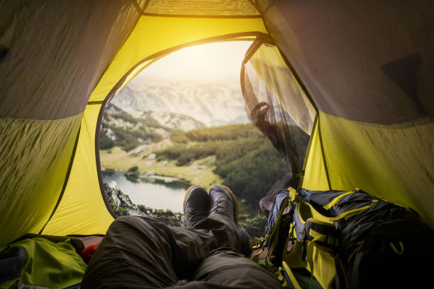 istock View from a tent. Sport and active life concept. 1227084664