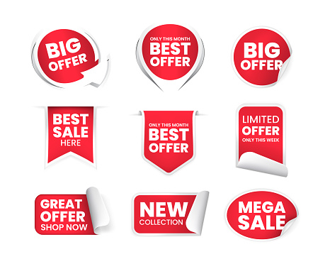 Realistic Red Label Design Collection Of High Quality Realistic Red Labels On White Background ...