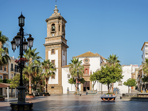 Algeciras, Spain - June 27, 2018. Historic Plaza Alta (High Square) in the old town of Algeciras, Spain. It is one of the major centres of activity in the city.