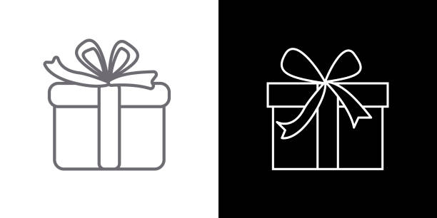 ilustrações de stock, clip art, desenhos animados e ícones de outline of the gift. vector image of christmas present. box depicted by lines on a black and white background. - gift box packaging drawing illustration and painting