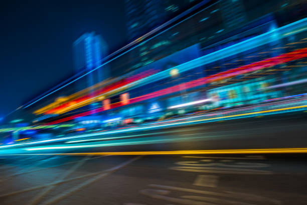 istock the light trails on the modern building background 1227089043
