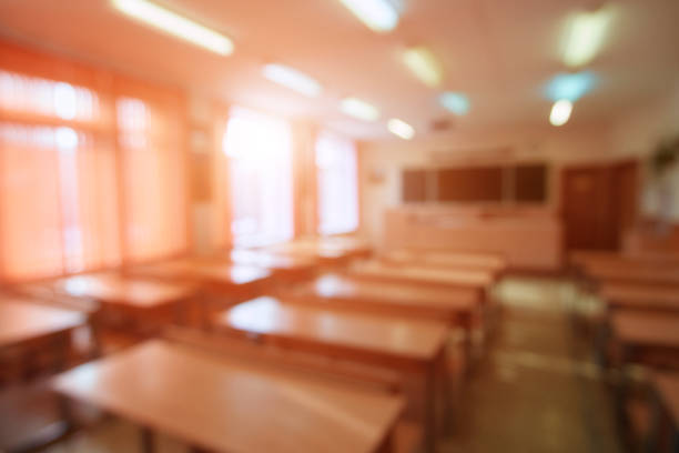 istock Empty school classroom Concept of quarantine or vacation. Blurred background image. 1227089460