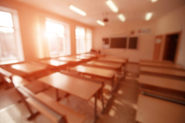 istock Empty school classroom Concept of quarantine or vacation. Blurred background image. 1227089464