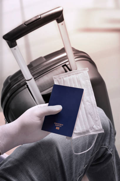 Traveling with a protective mask stock photo