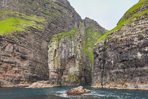 Vestmanna stunning bird cliffs and atlantic ocean, the elephant. Faroe islands.