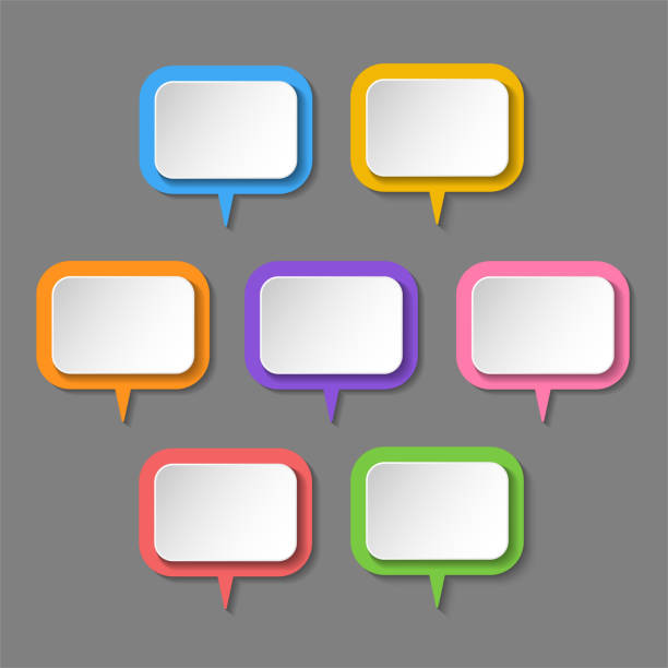 istock Set of color speak bubble text, chatting box, message box outline cartoon vector illustration design. Balloon doodle style of thinking sign symbol. 1227106927
