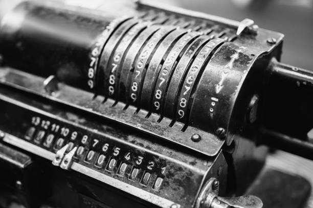Black and white art photography monochrome, calculating machine. Old metal computing equipment. Antiques Black and white art photography monochrome, calculating machine. Old metal computing equipment. Antiques cash register photos stock pictures, royalty-free photos & images