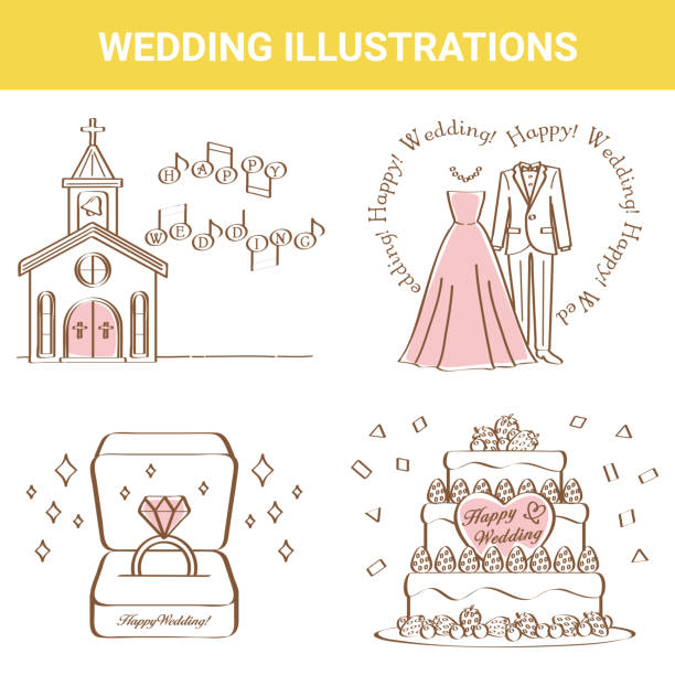 ilustrações de stock, clip art, desenhos animados e ícones de celebration material, wedding, illustration set - church wedding