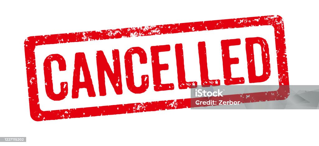 A red stamp on a white background - Cancelled Cancellation Stock Photo