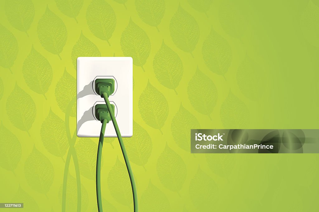 Green Energy Electrical Outlet Detailed wall outlet with green leafs as wallpaper. Astronomy stock vector