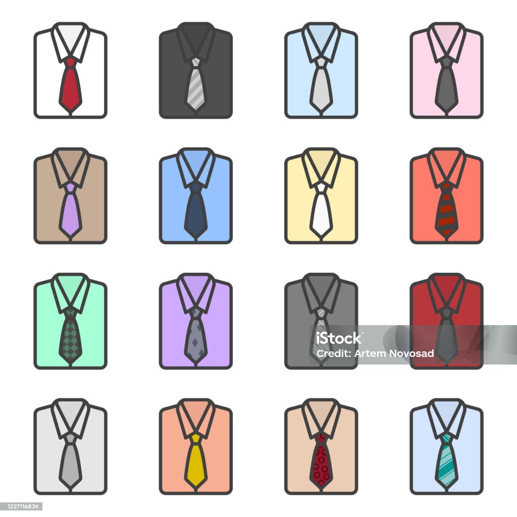 Set Of Multicolored Icons Of Folded Mens Shirts With A Tie Cartoon Image Of  Different Colorings And Color Combinations Isolated Vector On A White  Background Stock Illustration - Download Image Now - iStock