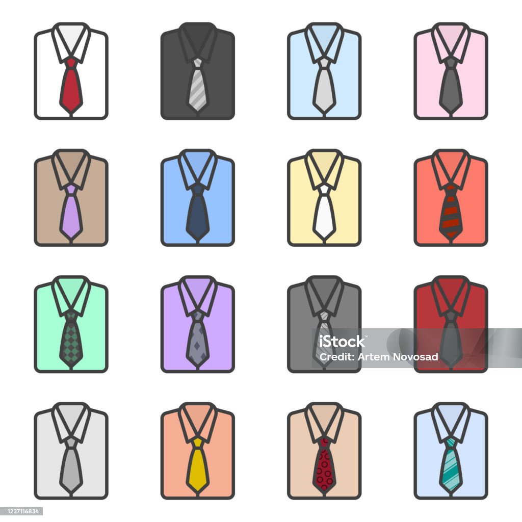 Set Of Multicolored Icons Of Folded Mens Shirts With A Tie Cartoon Image Of Different Colorings And Color Combinations Isolated Vector On A White Background Stock Illustration - Download Image Now - iStock Set Of Multicolored Icons Of Folded Mens Shirts With A Tie Cartoon Image Of Different Colorings And Color Combinations Isolated Vector On A White Background Stock Illustration - Download Image Now - iStock