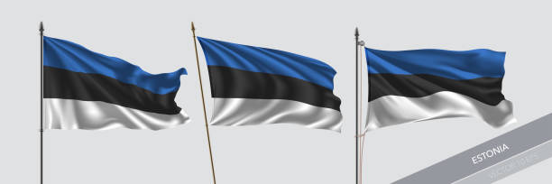 ilustrações, clipart, desenhos animados e ícones de conjunto de bandeira acenando estônia em ilustração vetorial de fundo isolada - estonia flag pennant baltic countries