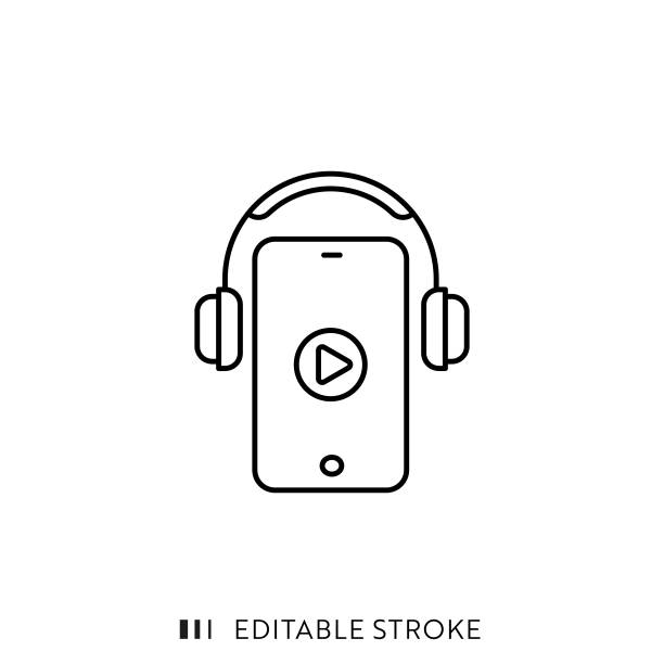 Audio Course Line Icon with Editable Stroke and Pixel Perfect. Online Education Icon with Editable Stroke and Pixel Perfect. podcast mobile stock illustrations