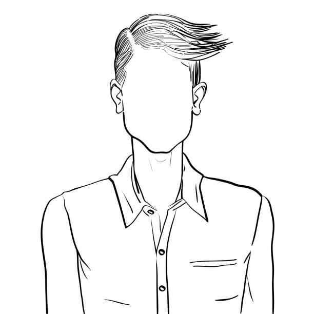 Combover haircut man doodle avatar isolated on white Hand drawn artistic illustration of an anonymous avatar of a young man with comb over hairstyle in an informal shirt, web profile doodle isolated on white comb over stock illustrations