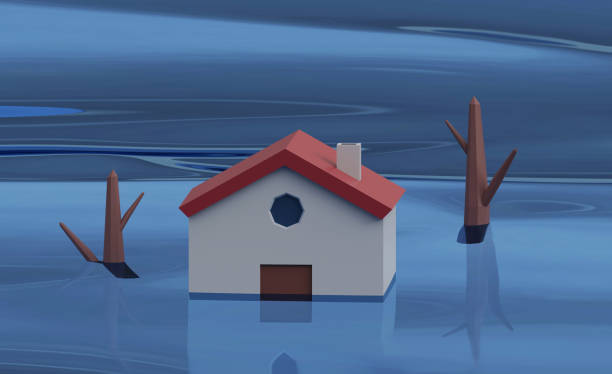 flooding house with rising water. 3d rendering