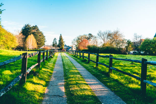 una vista di un campo verde - mansion uk gravel summer foto e immagini stock