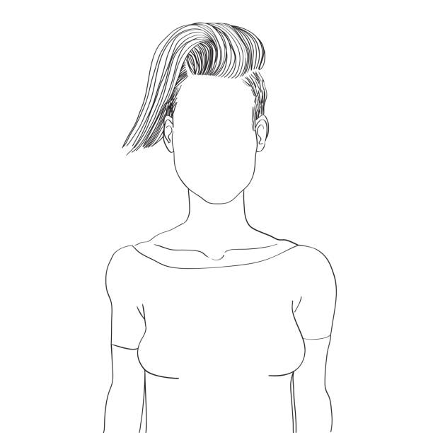 Combover coiffure woman doodle avatar isolated on white Hand drawn artistic illustration of an anonymous avatar of a young woman with comb over hairstyle in a casual shirt, web profile doodle isolated on white comb over stock illustrations