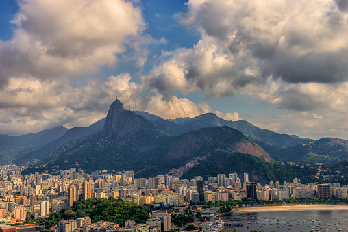 View of Rio de Janeiro city with the Corcovado mountains and the Guanabara bay