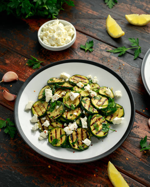 istock Warm salad with grilled zucchini, garlic and herbs 1227138238