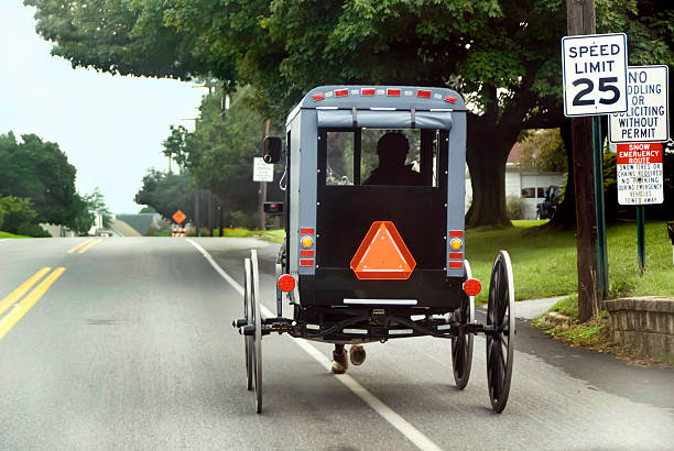 amish buggy sull'autostrada - slow moving vehicle sign foto e immagini stock