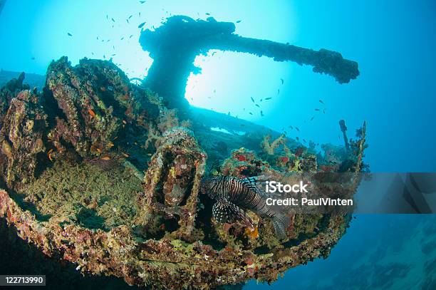 Gun On A The Stern Of Large Shipwreck Stock Photo - Download Image Now - Anti-Aircraft, Back Lit, Color Image