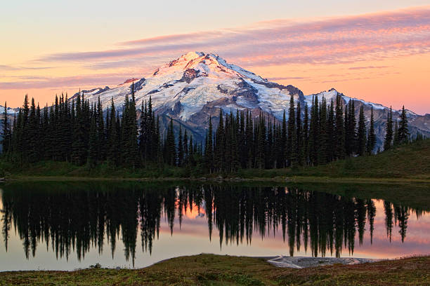 istock Sunrise over the mountain with a lake 122714375