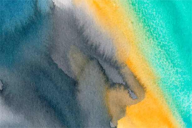 istock Turquoise, orange and blue hand drawn vector watercolour painting. Modern indigo blending illustration. 1227146109