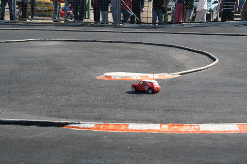 Valencia,Spain, April,12,2015: radio controlled cars on asphalt circuit