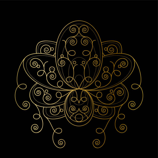 istock Lotus flower with geometric golden abstract ornament linear illustration 1227150861