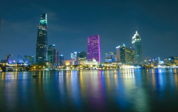 istock Ho Chi Minh city skyline aerial panoramic view at night. 1227153509