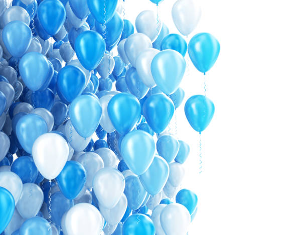 istock Blue and white party balloons with copy space cut out on white background 1227154425