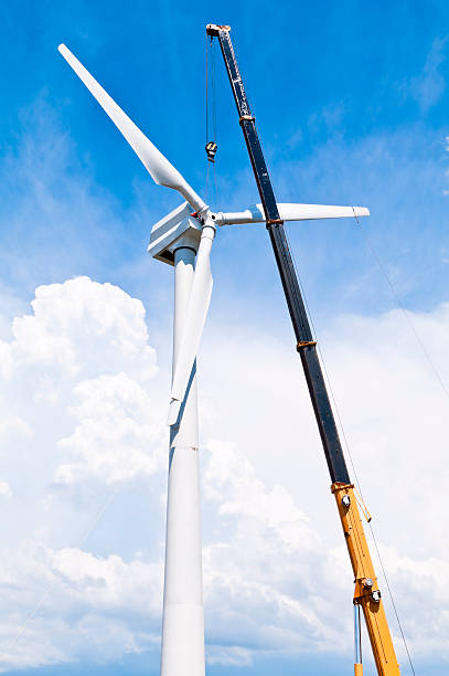 Installation of wind turbine stock photo