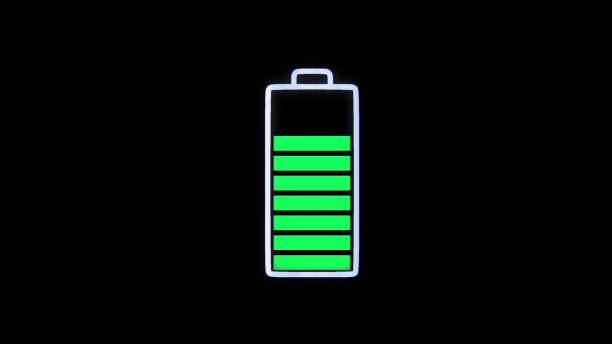 istock Graphic Animation of Floating Battery on the digital grid are being fully charged. 1227155067