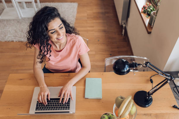 istock Happy young woman working from home 1227155563