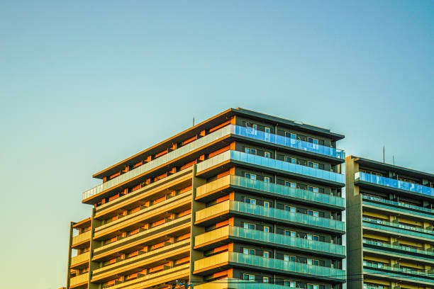 Luxury apartments and dusk sky. Shooting Location: Sendai, Miyagi Prefecture