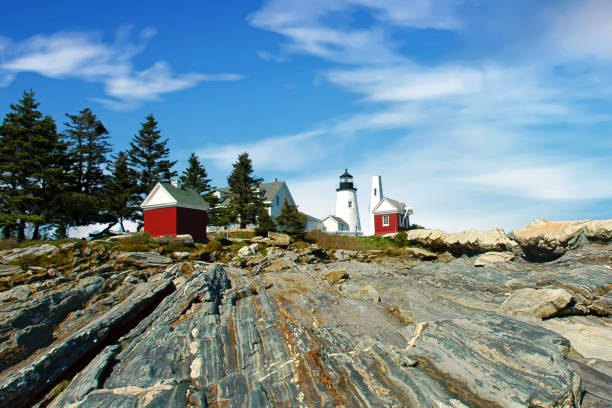 istock Rock Formations and Lighthouse at Pemaquid Point-Maine 1227161738