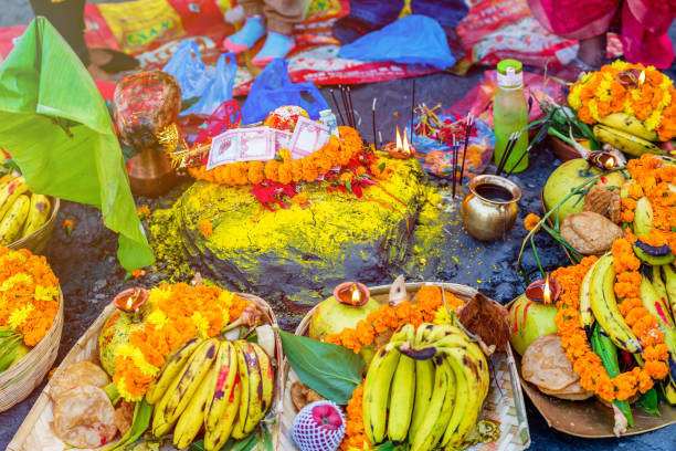 Offerings to God During Chhath Puja Festival Closeup of various objects with Fruits and Vegetables offered to god at a religious Festival Chhath Puja,Offerings to god during Chath Puja,Hindu Festival god is love stock pictures, royalty-free photos & images