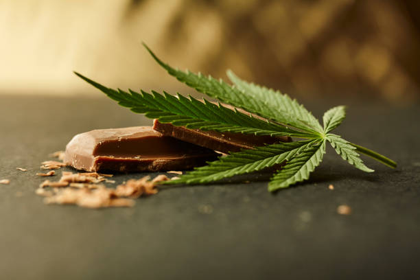 Choc Maryjane Weed Leaf on chocolate blocks medical marijuana doctor stock pictures, royalty-free photos & images