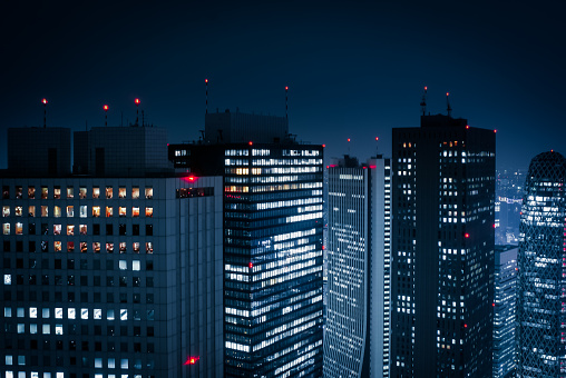 Skyscrapers of night view seen from the Tokyo Metropolitan Government Building. Shooting Location: Tokyo metropolitan area