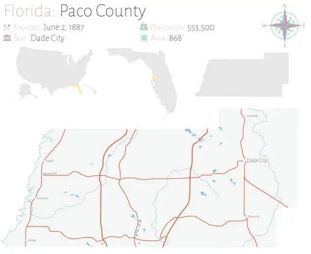 Vector illustration of Map of Paco County in Florida