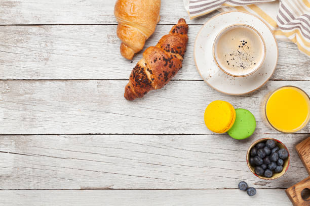 istock Breakfast with coffee and croissant 1227170629