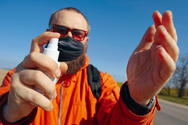 istock Bearded guy in a protective mask in the country 1227171734