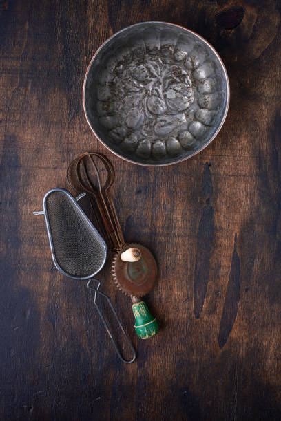 istock Collection of various vintage kitchen tools top view flat lay on wood background 1227171754