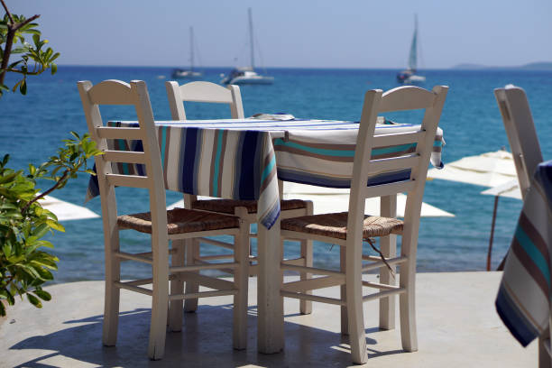 istock Table of a restaurant with a sea view in Finikounda 1227173073