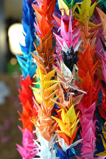 istock Close up of multicolor origami cranes 1227174972